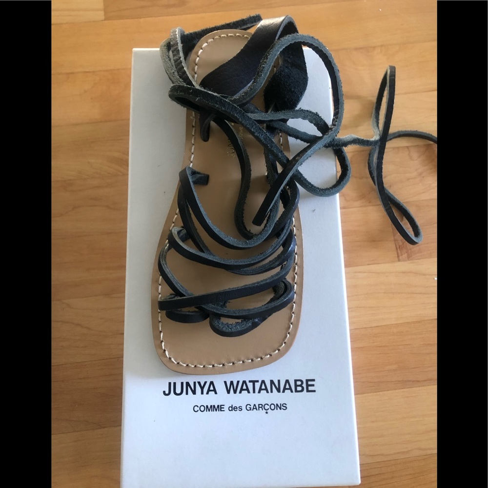 Black leather Junya watanabe sandals.